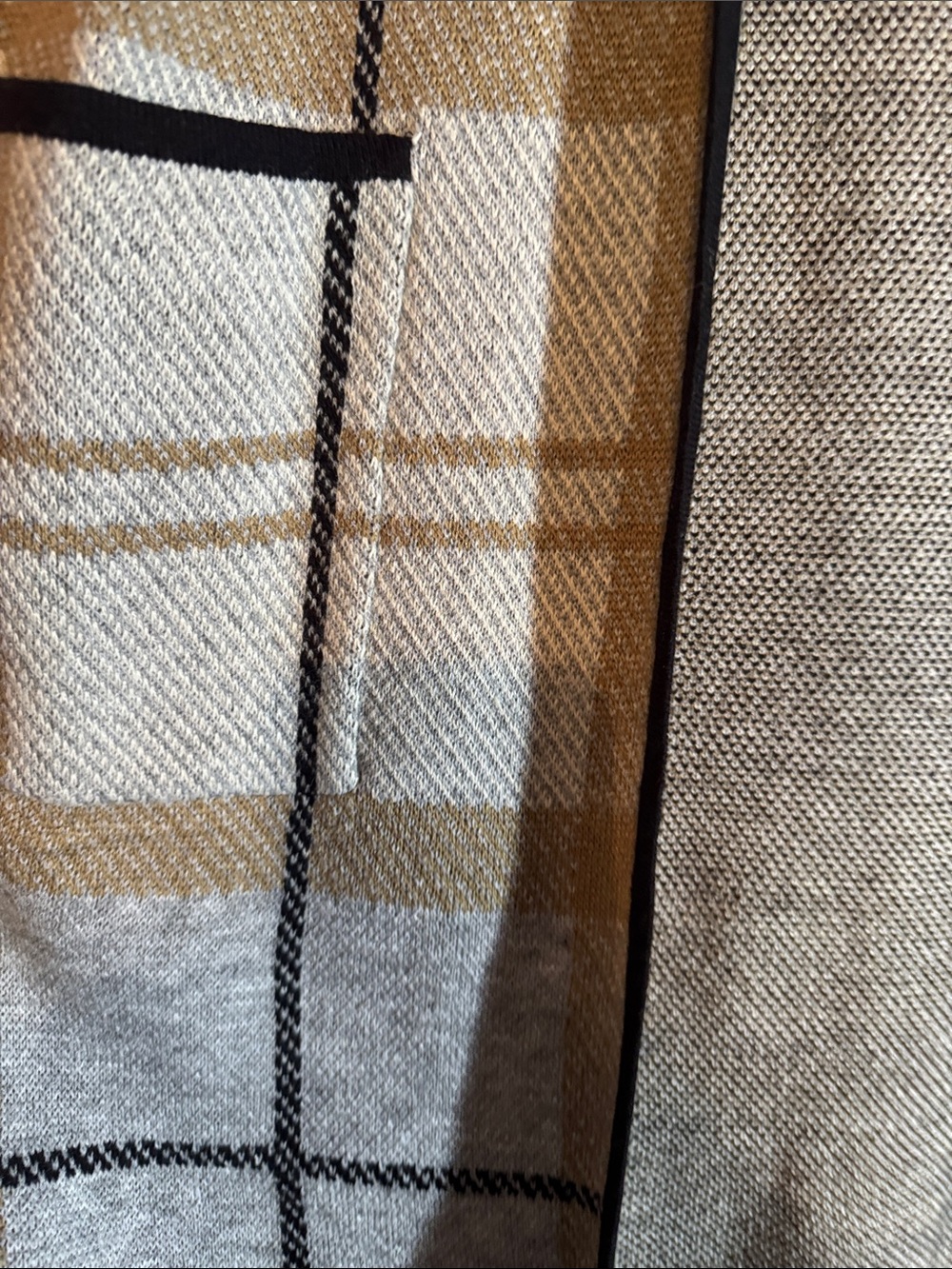 Anne Klein Beige and Black Open Front Plaid Long Cardigan Coat - Picture 2 of 5